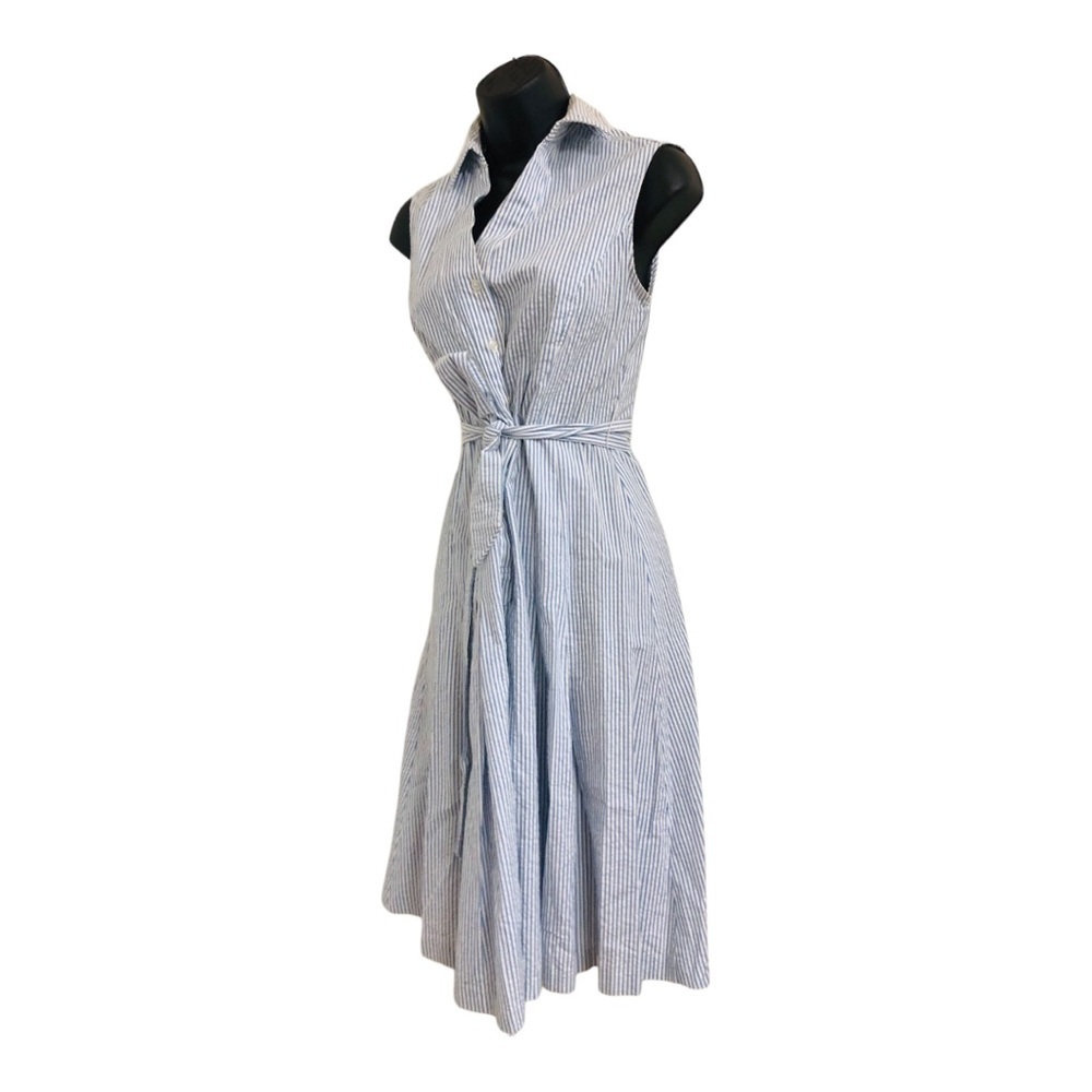 JonesNY white blue pinstripe button down seersucker style cotton Dress size 4 - Picture 3 of 16